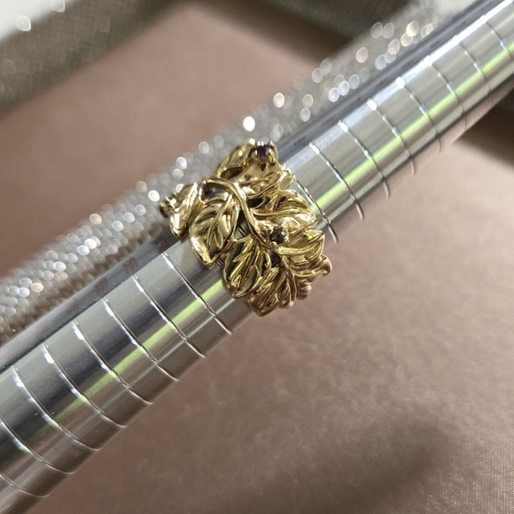 Gold Plated Vine Leaf Gemstone Ring - Picture 4 of 12